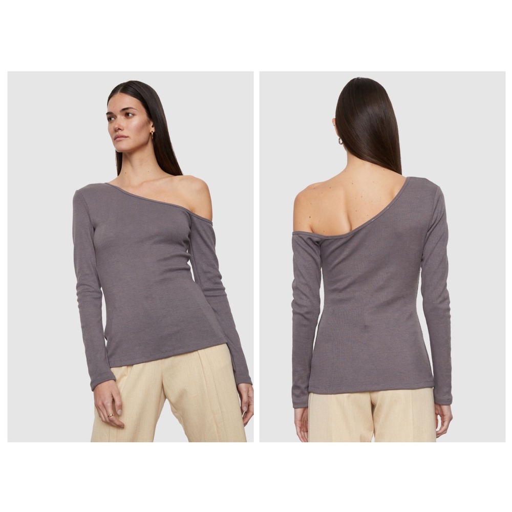 New Atoir The Off Side Top Women XS/2 Grey One Shoulder Ribbed Long Sleeve